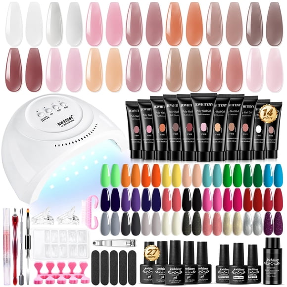 Kit de uñas JEWHITENY Poly Gel de 14 colores y 27 esmaltes en gel con luz UV
