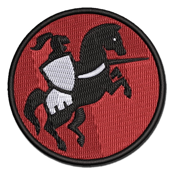 Jousting Knight with Lance on Horse Applique Multi-Color Embroidered Iron-On Patch - 2.5 Inch Small
