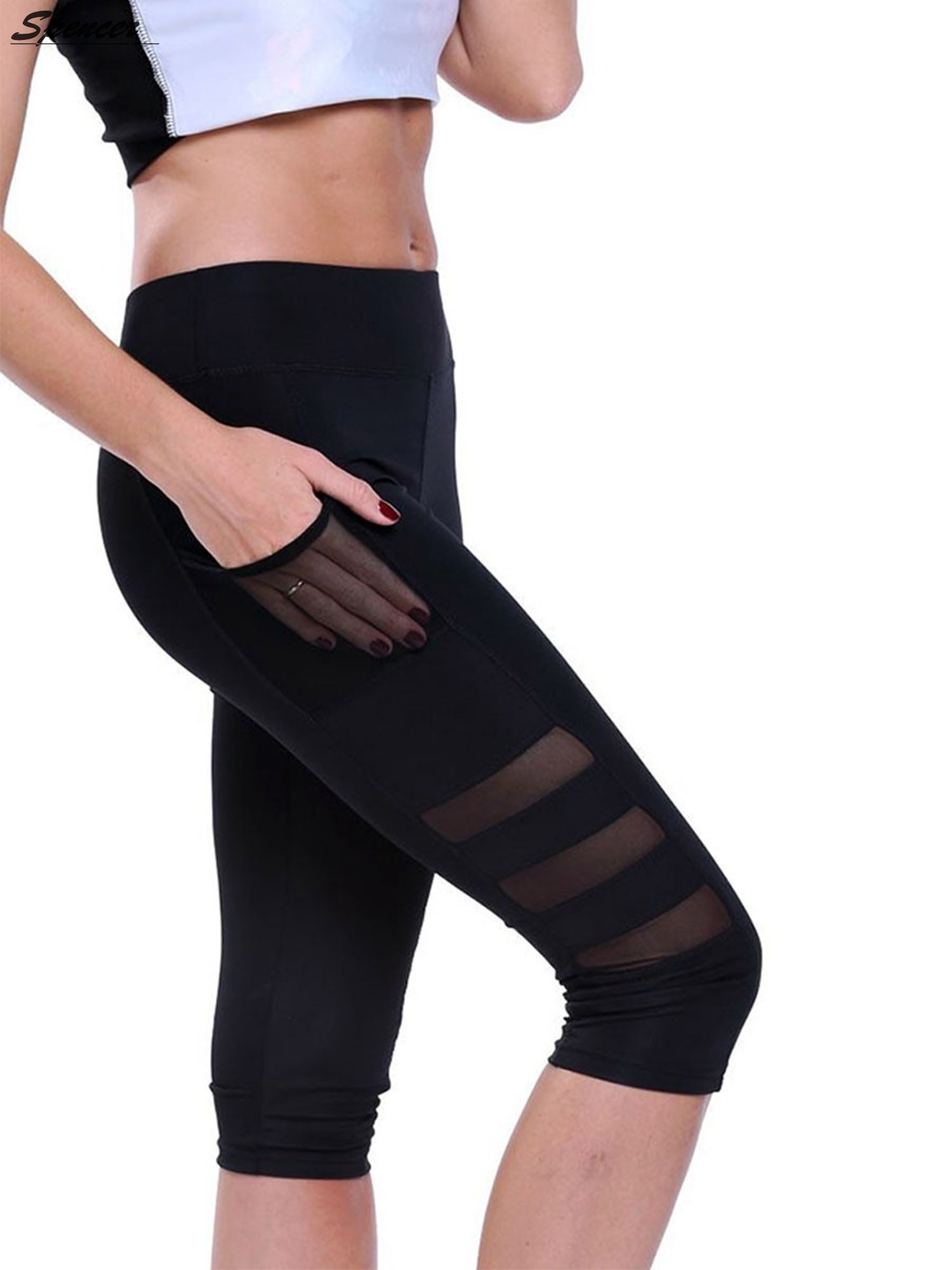 High Waist Tummy Control Capri Length Workout Pants for Yoga Running 2 Pack Capri Leggings with Pockets for Women 
