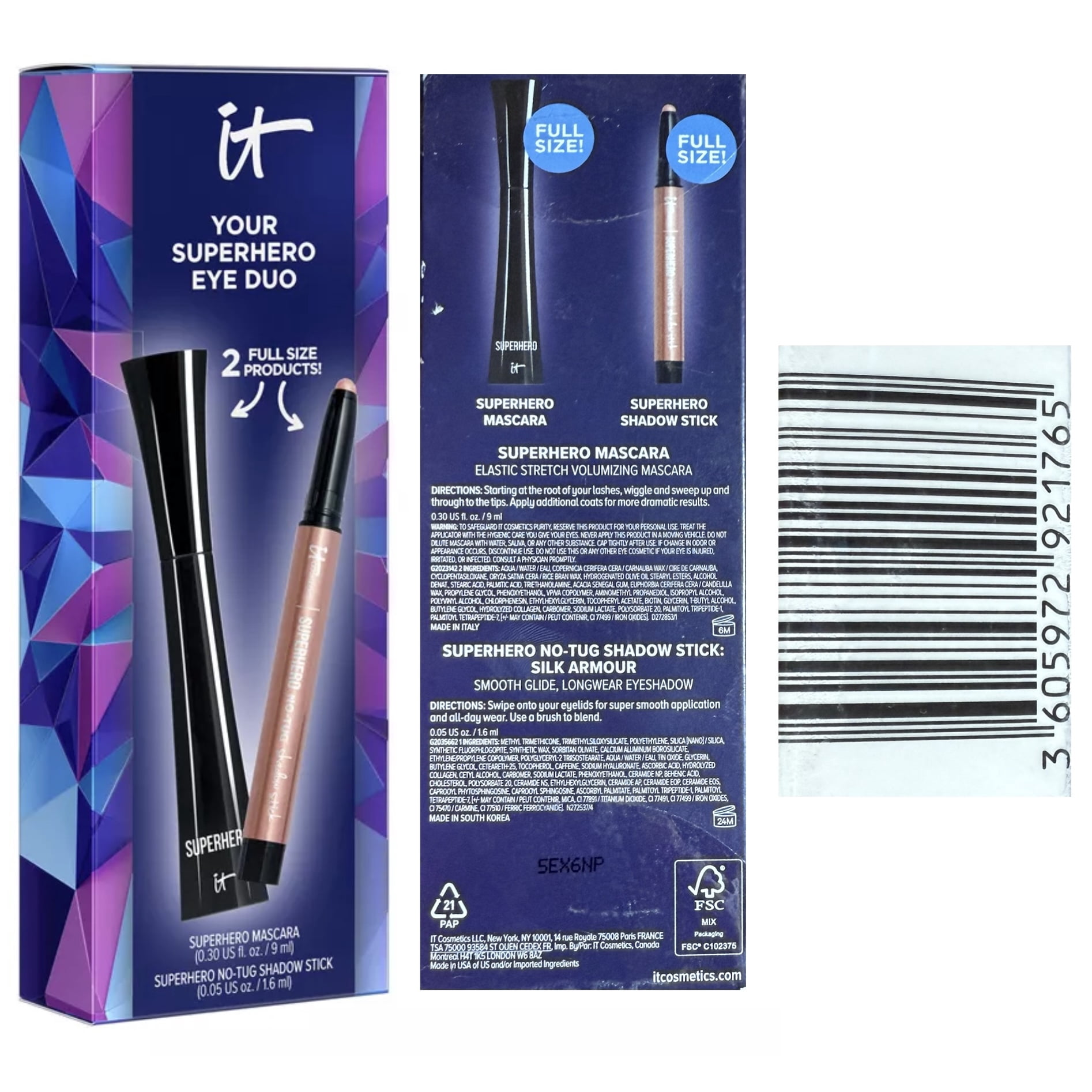 IT COSMETICS Your Superhero Eye Duo Mascara & No-Tug Shadow Stick Silk Armour
