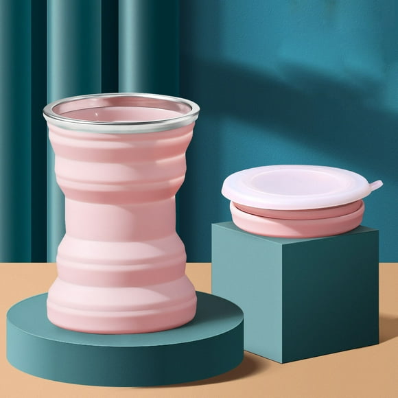 Taza plegable de silicona ingeniosa portátil que ahorra espacio mini taza plegable con tapa para viajes al aire libre 320ML Sakura Pink YUNYI BRAND Deportes