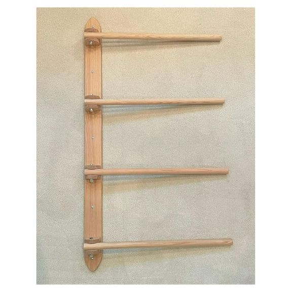 Wall Quilt Rack, Display, Storage, Organizer with 4 Hinged, Fully Movable Arms. Natural Oak.