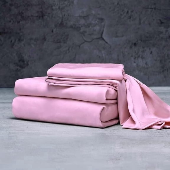 Mulberry Silk Satin Sheet Set - 4 Pc (1 Flat Sheet, 1 Fitted Sheet, 2 Pillowcases) - Smooth Bedding for Queen/King Bed - Wrinkle-Resistant, 15" Deep Pockets, Breathable & Cooling.(Pink,FULL)
