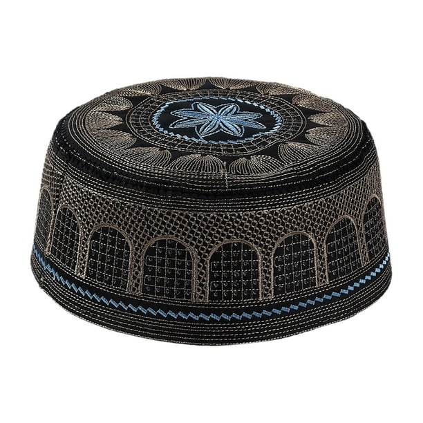 Gorro musulmán de oración para hombre, sombrero para el sol, bordado, múltiples usos, pañuelo musulmán único Negro