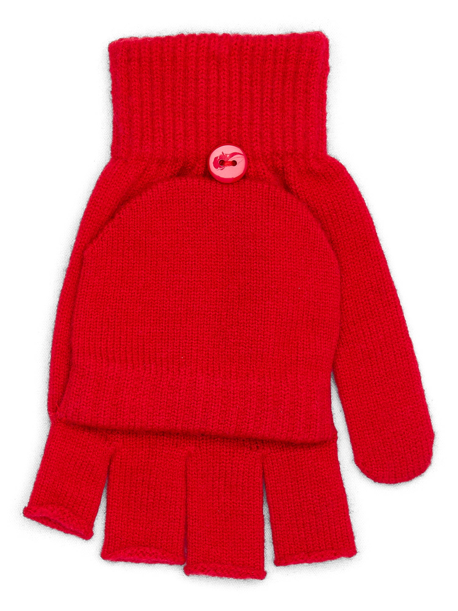 Time and Tru Women's Pop Top Knit Gloves, One Size Fits Most, Brilliant Red