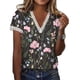thumbnail image 1 of Camiseta con estampado de encaje y costuras con cuello en V, manga corta, Tops elegantes de moda para el verano, 1 of 4