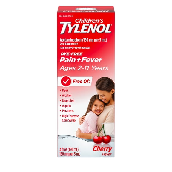 Children's Tylenol Pain   Fever Medicine, Dye-Free, Cherry, 4 fl. oz