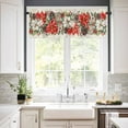 thumbnail image 3 of Red White Flower Kitchen Curtains and Valances Set, Pine Cone Winter Snowflake Christmas Vintage Letter Rod Pocket Window Valance Window Curtain Panels for Living Room Bedroom, 27.5x36in, 3 Pieces, 3 of 7