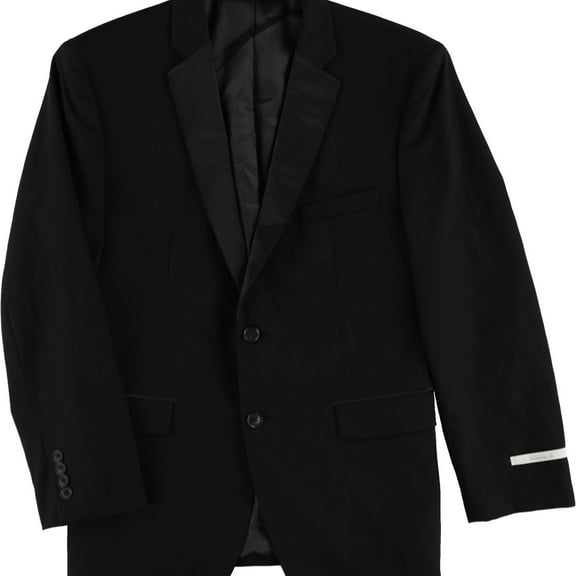 Perry Ellis Mens Slim-Fit Tuxedo Two Button Blazer Jacket, Black, 42 Short