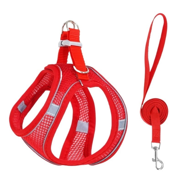 Cat Harness and Leash Set, Escape Proof Adjustable Soft Mesh Vest Jacket for Pet with Reflective Safety Strips