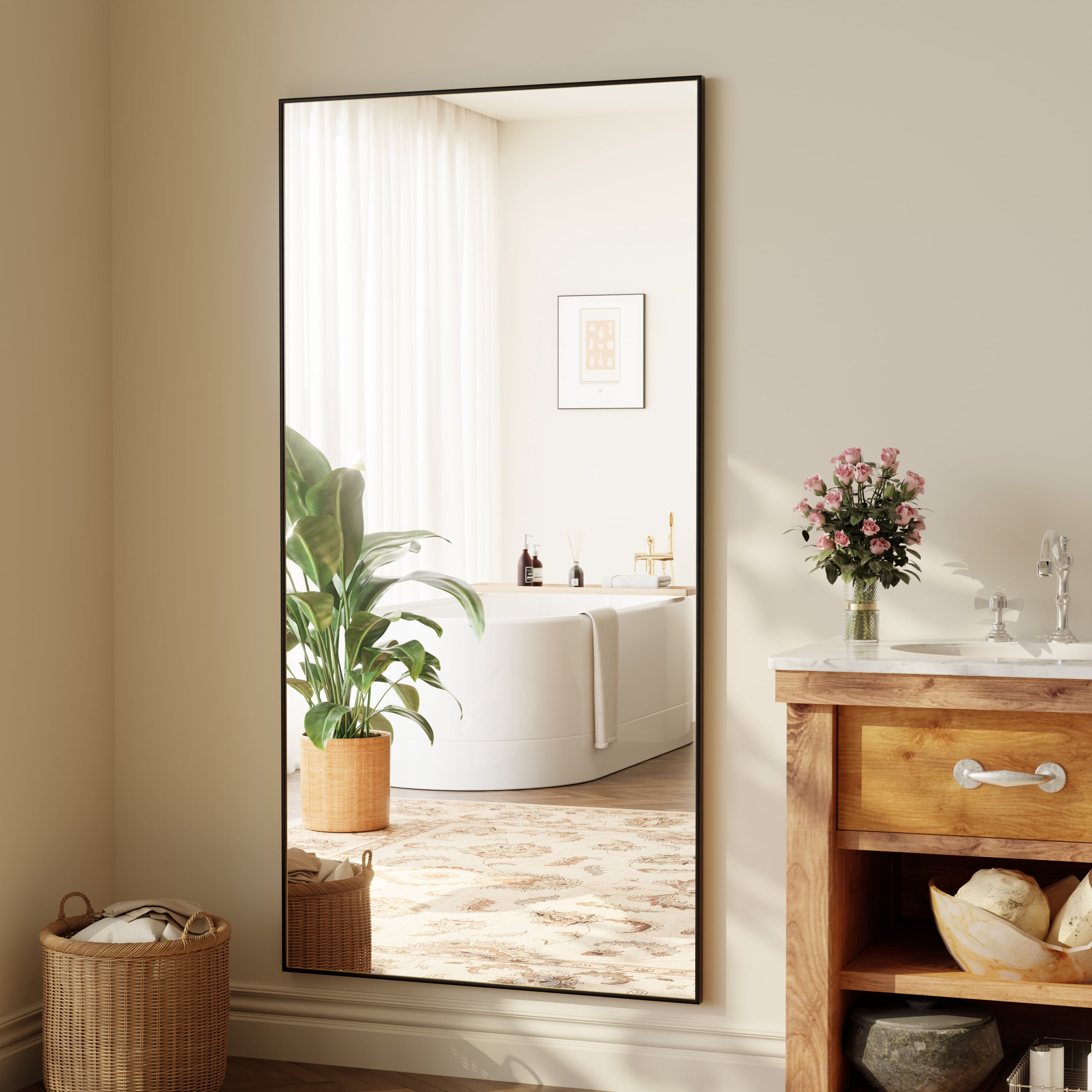 Easy4Home 71"x30" Rectangular Full Length Mirror Freestading Full Body Floor Mirror, Black