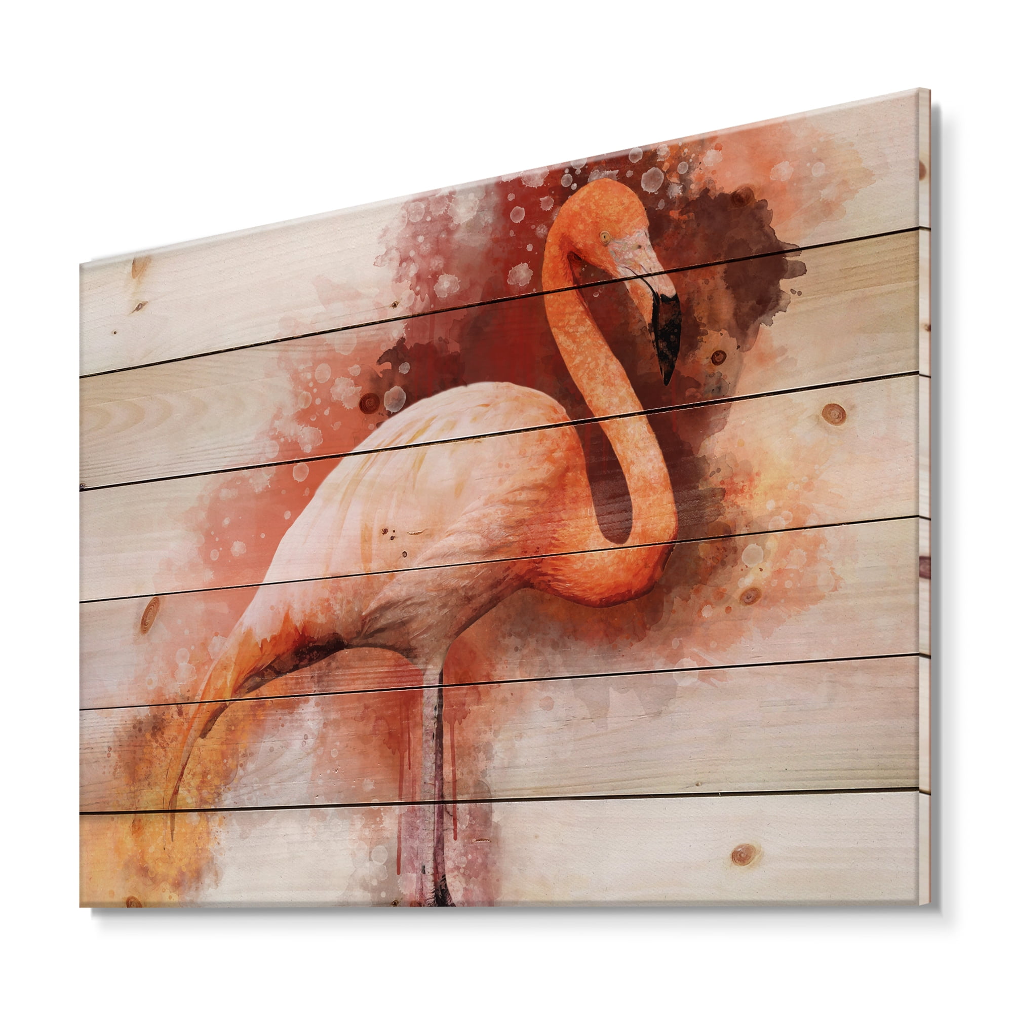 Designart 'Abstract Portrait of Pink Flamingo II' Farmhouse Print on Natural Pine Wood