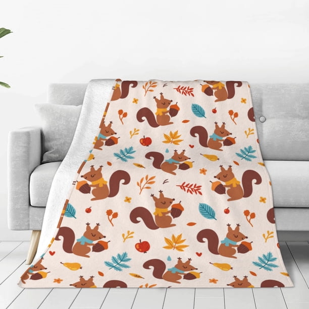 Balery Forest Squirrel Nuts Manta de Felpa Suave y Acogedora – Cobija de Franela Aterciopelada para Cama, Lavable y Cálida para Sofá, Mascotas, Transpirable-80"x60"