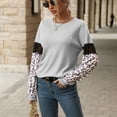 thumbnail image 2 of Mujeres Top Encaje leopardo impresión empalme crewneck manga larga suelta camisa casual pullover para primavera Niñas, 2 of 8