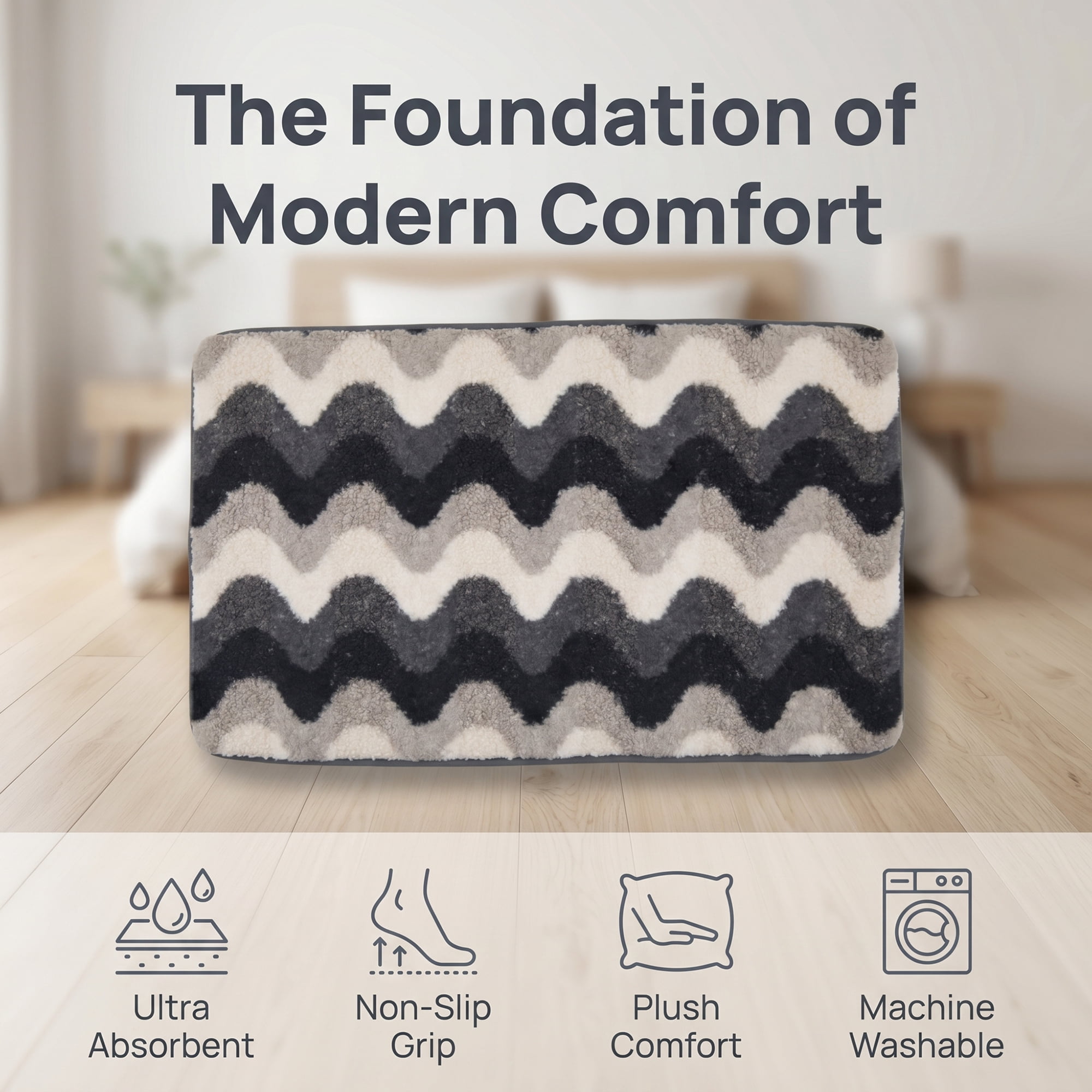 Unique Bargains Absorbent Non-Slip Machine Washable Geometric Bath Mat Black 24" x 16"