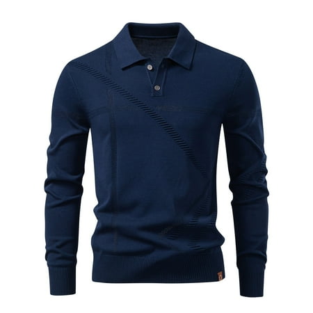 VSSSJ Men s Knitted Long Sleeve Shirt Button Down Casual Lapel Collar Sweater Regular Fit Textured Fashion Business Golf Shirts Navy L