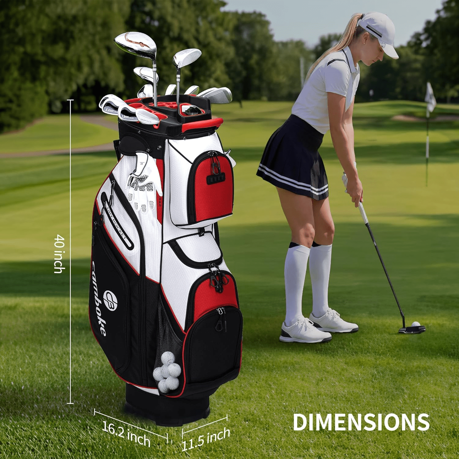 14 Way Golf Stand Bag Lightweight Durable with Cart Compatible Base Ergonomic Dual Strap Rain Hood & Ample Storage Pockets for Men Women Golfers