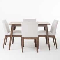 GDF Studio Kingston 29.53" 4 Seaters 5 Piece Dining Set, Light Beige and Walnut