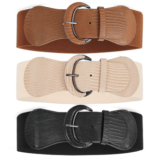 3 Pack Women Straw Woven Elastic Belts Wide Stretch Raffia  display picture 2