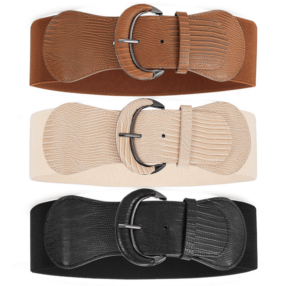 3 Pack Women Wide Elastic Waist Belt Vintage Stretchy Belt Waistband for Ladies Dresses