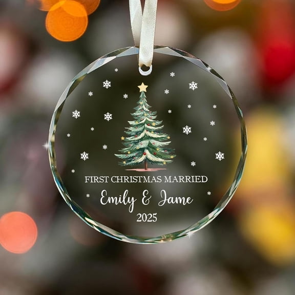 First Christmas Married Glass Ornament 2025 – Personalized Wedding Keepsake, Custom Mr & Mrs Newlywed Gift with Date