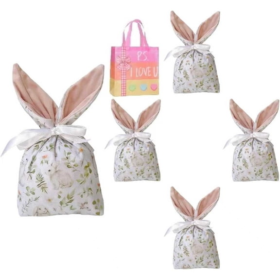 Easter Velvet Bunny Drawstring Gift Bags (5pcs-B) - Reusable Party Favors for Egg Hunt & Basket Stuffers  Z
