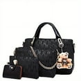 thumbnail image 3 of Women's Tote bag set, 4-piece bear pendant bag, large capacity tote purse crossbody bag, 3 of 9
