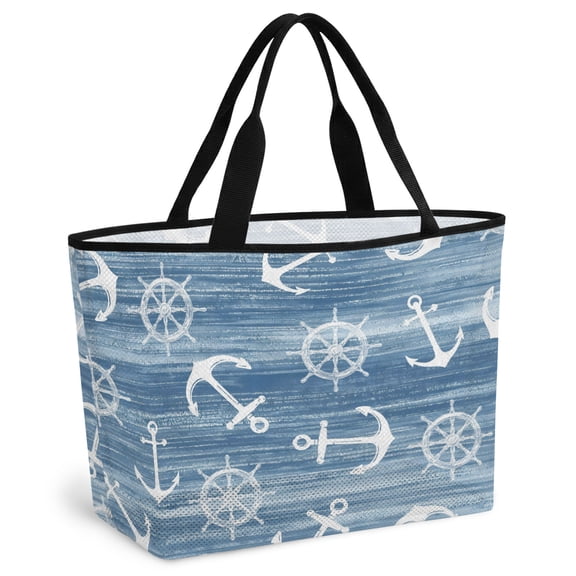 Nautical Coastal Beach Bag for Women, Large Breathable Mesh Beach Tote Bag, Summer Ocean Anchors Rudder Retro Blue Sandproof Lightweight Travel Bags for Vacation Picnic Swimming Pool 15.7"x15.7"x9.1"