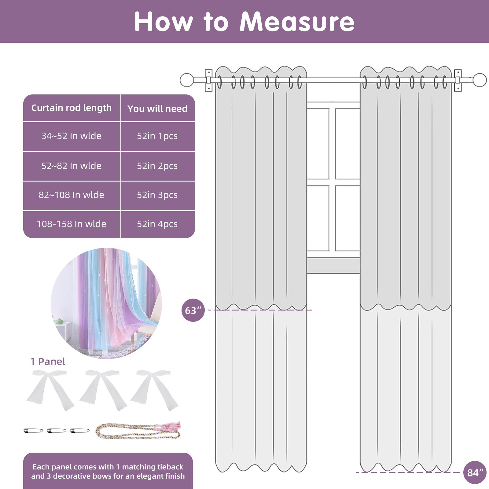 Cshidworld Double Layer Star Curtains, Purple, 52x84 Inches photo 8