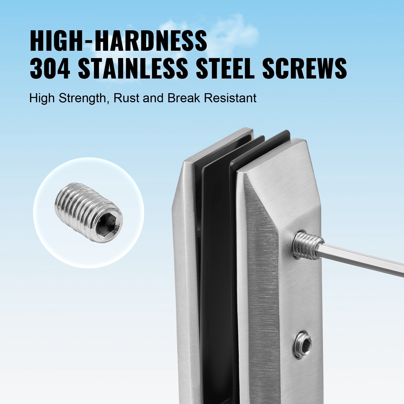 VEVOR Glass Clamp, 10 PCS Square Glass Railing Bracket for 0.31 "-0.47 " Tempered Glass, 304 Stainless Steel Glass Mounting Clamp, 0.12” Thick Glass Shelf Bracket for Balcony,Garden,Stair,Silver