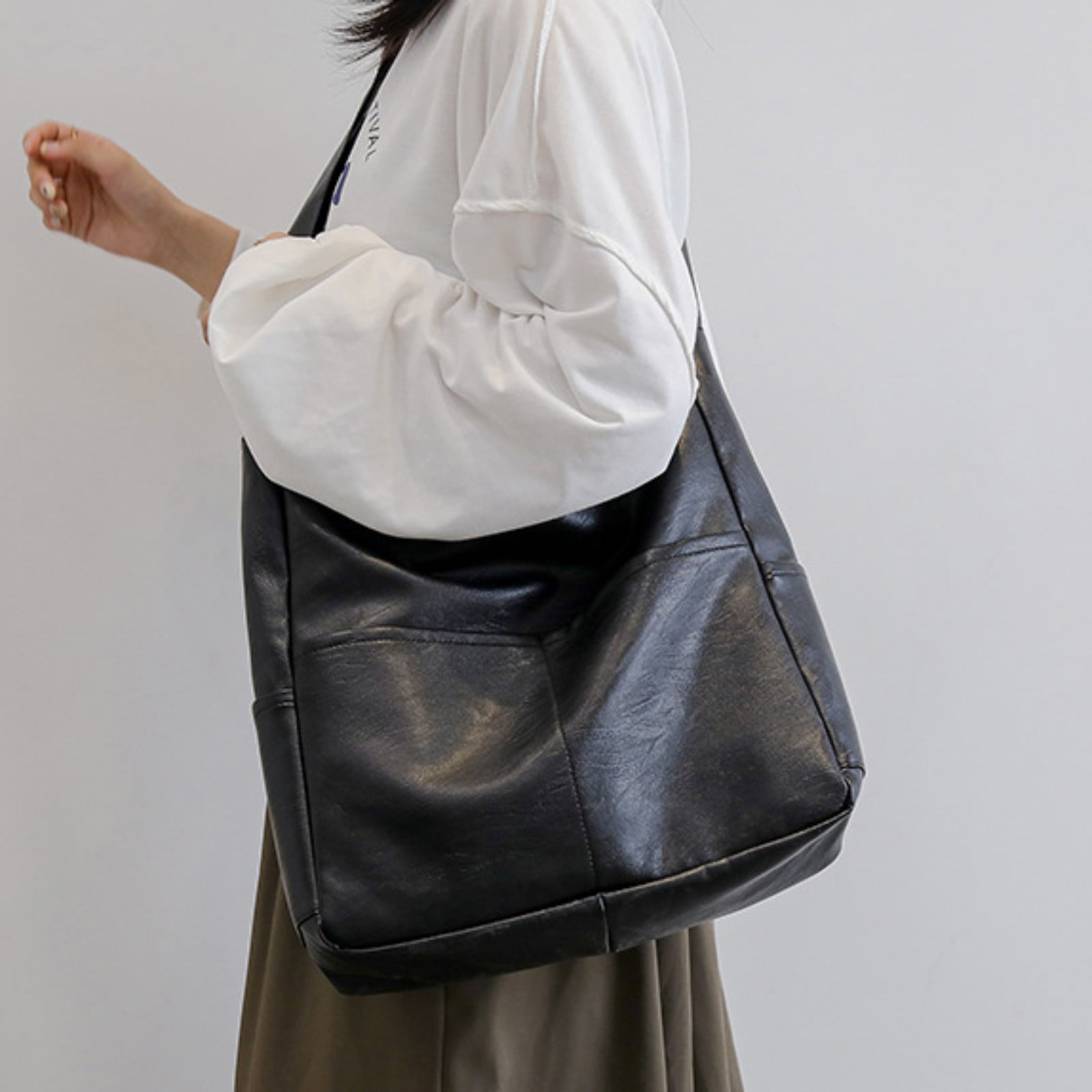 Slouchy Leather Hobo Crossbody Shoulder Tote Bag for Women Casual Purse Messenger Bags Travel Work