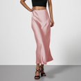 thumbnail image 3 of Women's Satin Midi Skirt, Solid Color Slip Bodycon Maxi Skirt, Elegant Flowy Slit Skirt for Wedding Guest, Party and Formal Occasions,Rose Gold,L, 3 of 9