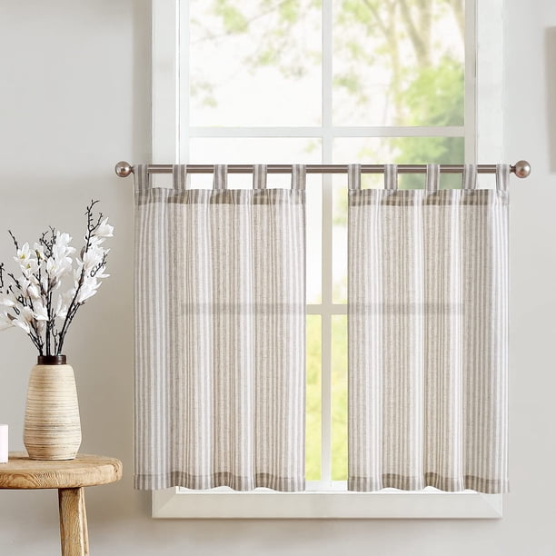 Cortinas de cocina Jinchan de lino con lengüeta, 90 cm de largo, color topo, 2 paneles