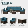 thumbnail image 3 of 7-Piece Outdoor Patio Furniture Set, PE Rattan Sectional Sofa with Waterproof Cushions & Coffee Table, Modern Patio Conversation Set for Porch, Balcony, Backyard (Peacock Blue), 3 of 9