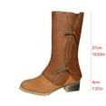 thumbnail image 5 of Dasayo Western Woman Boots Mid-Calf Brown Motorcycle Cowgirl Faux Leather Low Heel Side Zip Boots Womans Shoes 37, 5 of 9