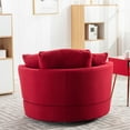 thumbnail image 4 of Swivel Barrel Chair, Modern Akili Swivel Accent Chair with 3 Pillows, Oversized Linen Upholstered Bucket Arm Chair, Round Leisure Sofa Chair for Home Living Room Hotel, Red, 4 of 7