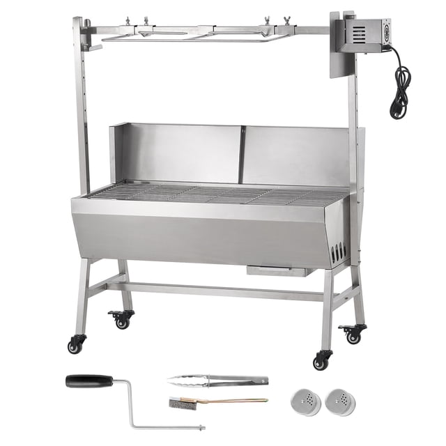 KFFKFF Gril Rôtissoire à Broche de Charbon, Protégé contre le Vent, BBQ pour Cochon Entier, Agneau, Chèvre, Format 35 Pouces, Supporte jusqu'à 90 Lb, Comprend un Moteur Électrique de 42 W, Construction en Acier Inoxydable