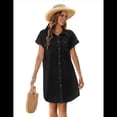 thumbnail image 2 of Vestido Camisero Informal de Verano para Mujer, de Algodón y , con Escote en V, Botones, Corta y Cintura Holgada, Color Negro, Talla M, 2 of 7