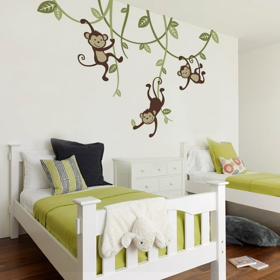 3 Monkeys Swinging From Vines Wall Decal - Scheme A