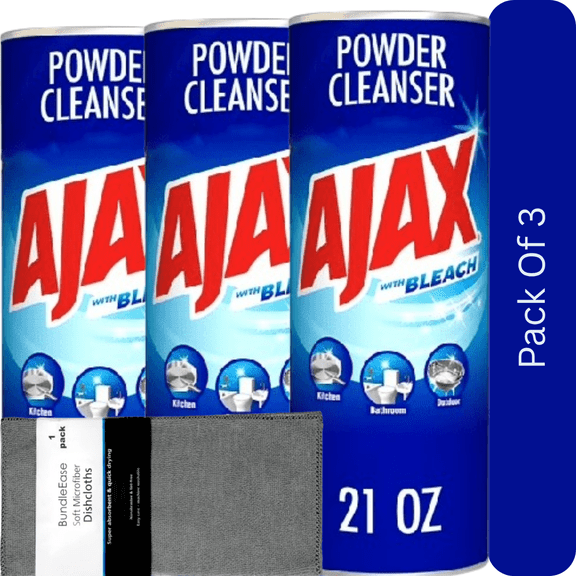 Ajax Powder Cleanser with Bleach, Scratch-Free Formula, 21 oz with Microfiber Solid Color Towel by BundleEase