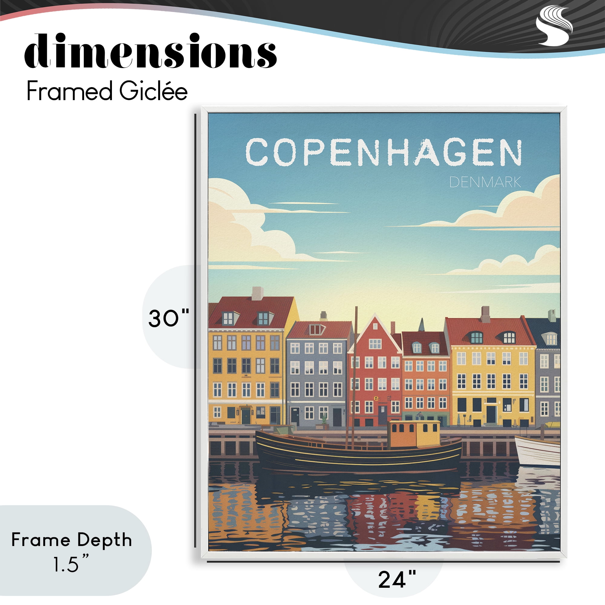 Stupell Industries Copenhagen Cityscape with River White Framed Giclee Art, design by Andreas Magnusson