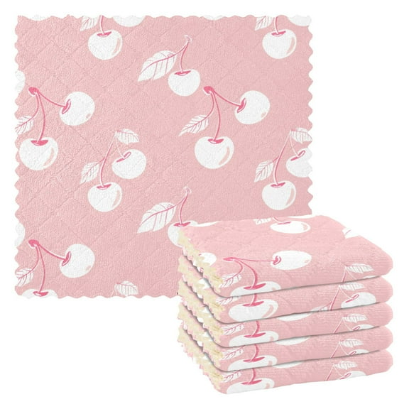 Kitchen Dish Towels Soft Absorbent Dish Cloths 11"x11" Lovely Pink Cherry 6 Packs