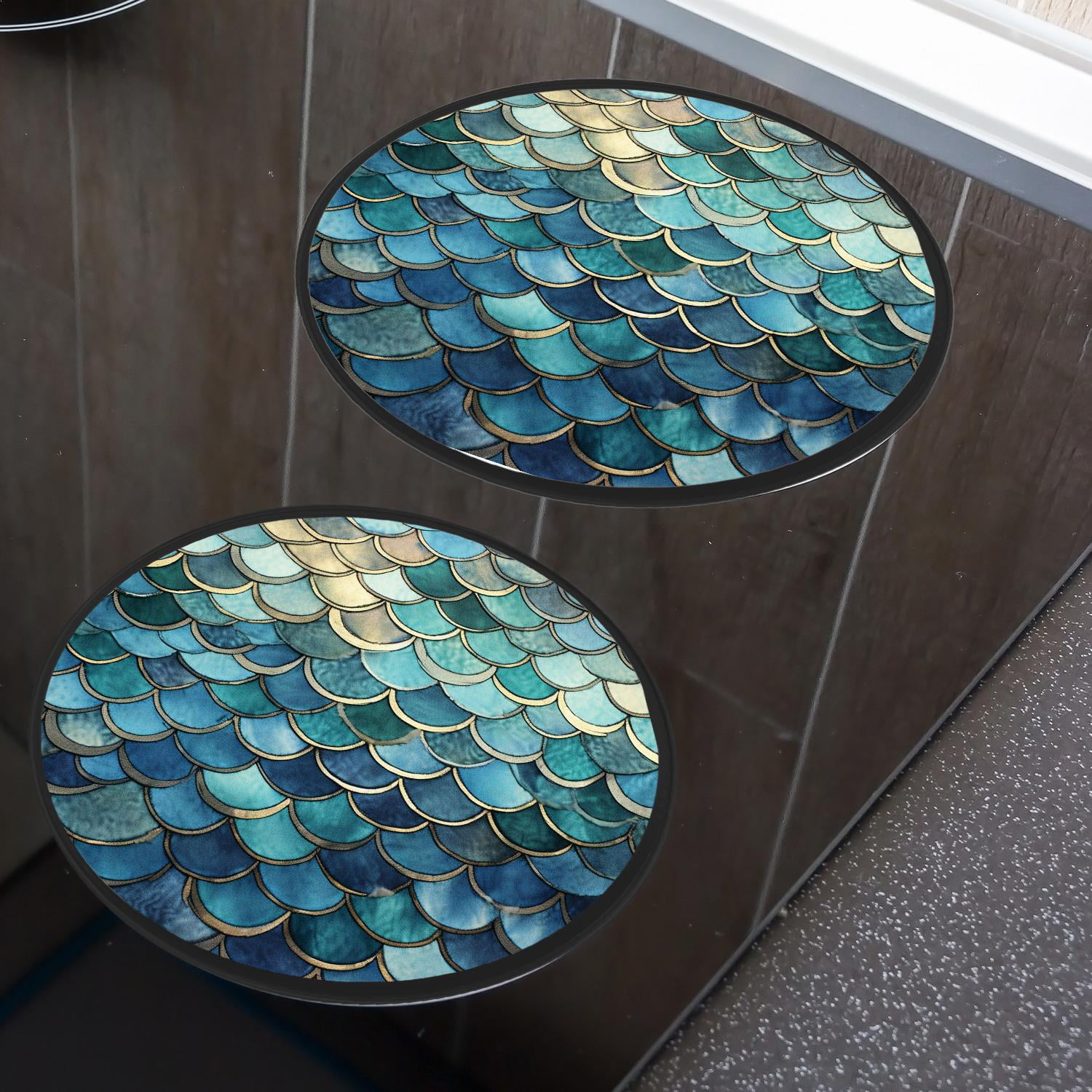 Round Stove Burner Covers 4 Pcs for Home Decor Cooktop Decorative ,Fish Scale Ocean Wave Japanese Multicolor, Metal Round Stove Burner Covers 8Inch And 10Inch