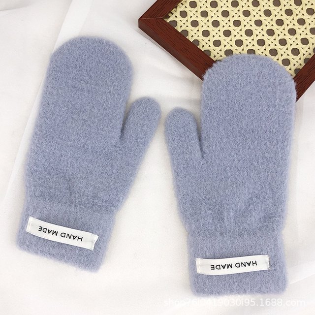 Guantes cálidos de invierno para mujer, color crema, estilo tejido, moda, conjunto de bolso para estudiantes, guantes a prueba de frío para niñas, de moda