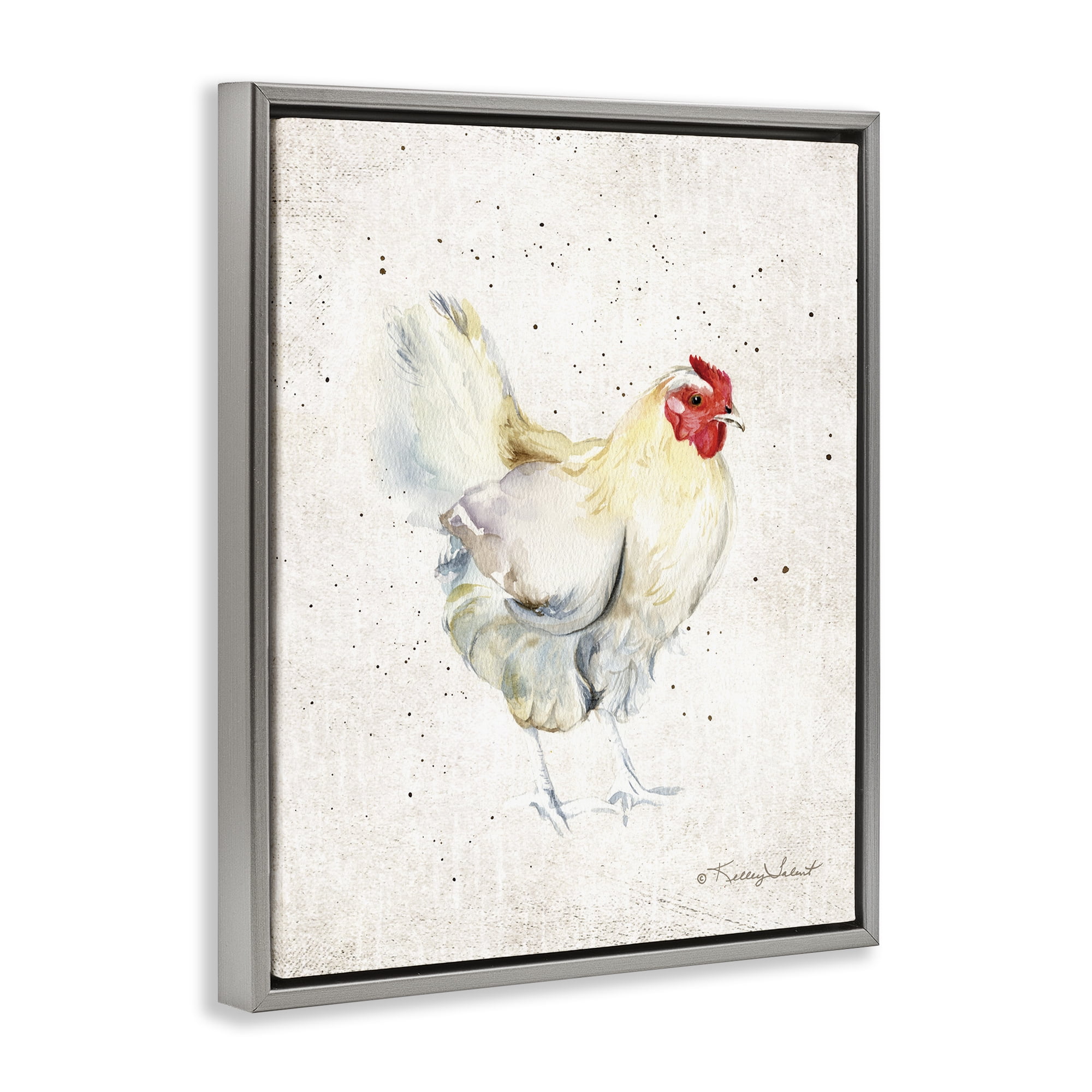 Stupell Industries Chicken with Speckled Paint Animals & Insects Painting Gray Floater Framed Canvas Art Print Wall Art, 25 x 31