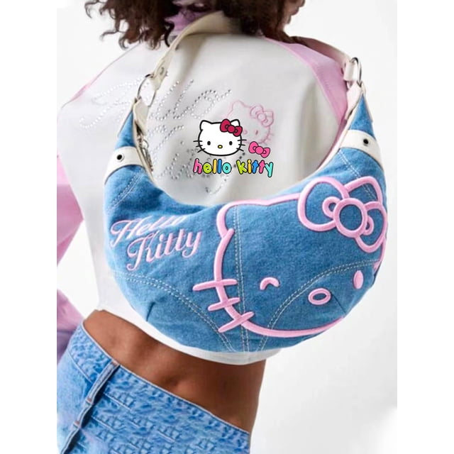Hello Kitty-bolso de hombro de mezclilla para mujer, bandolera informal con licencia de AuthenticSanrio, elegante, a la moda, regalo de juguete