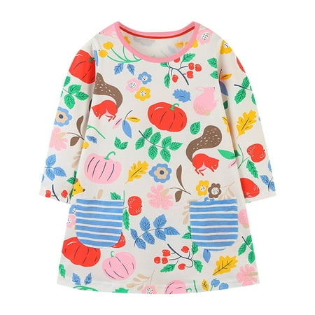 

Girls Toddler Long Sleeve Dress Cartoon Appliques Print A Line Flared Skater Dress Cotton Dress Outfit Dresses For Girls