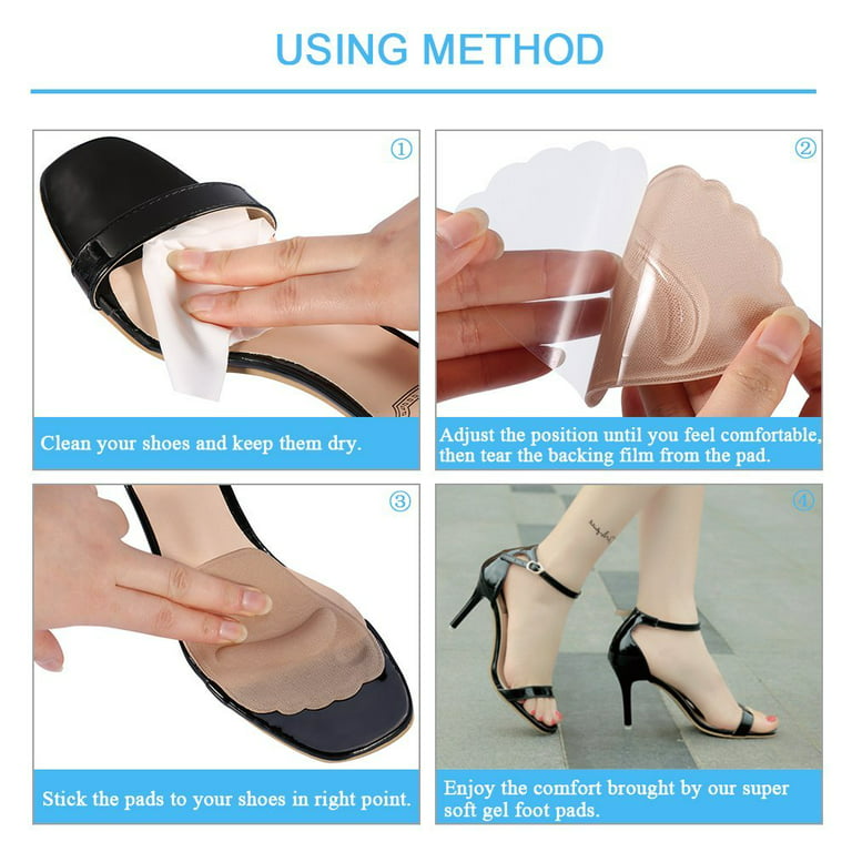 2 Pairs Thick Ball of Foot Cushions,Anti-slip Gel Metatarsal Foot Pads for  High Heels,Self-Sticking Shoe Inserts for Forefoot Pain Relief