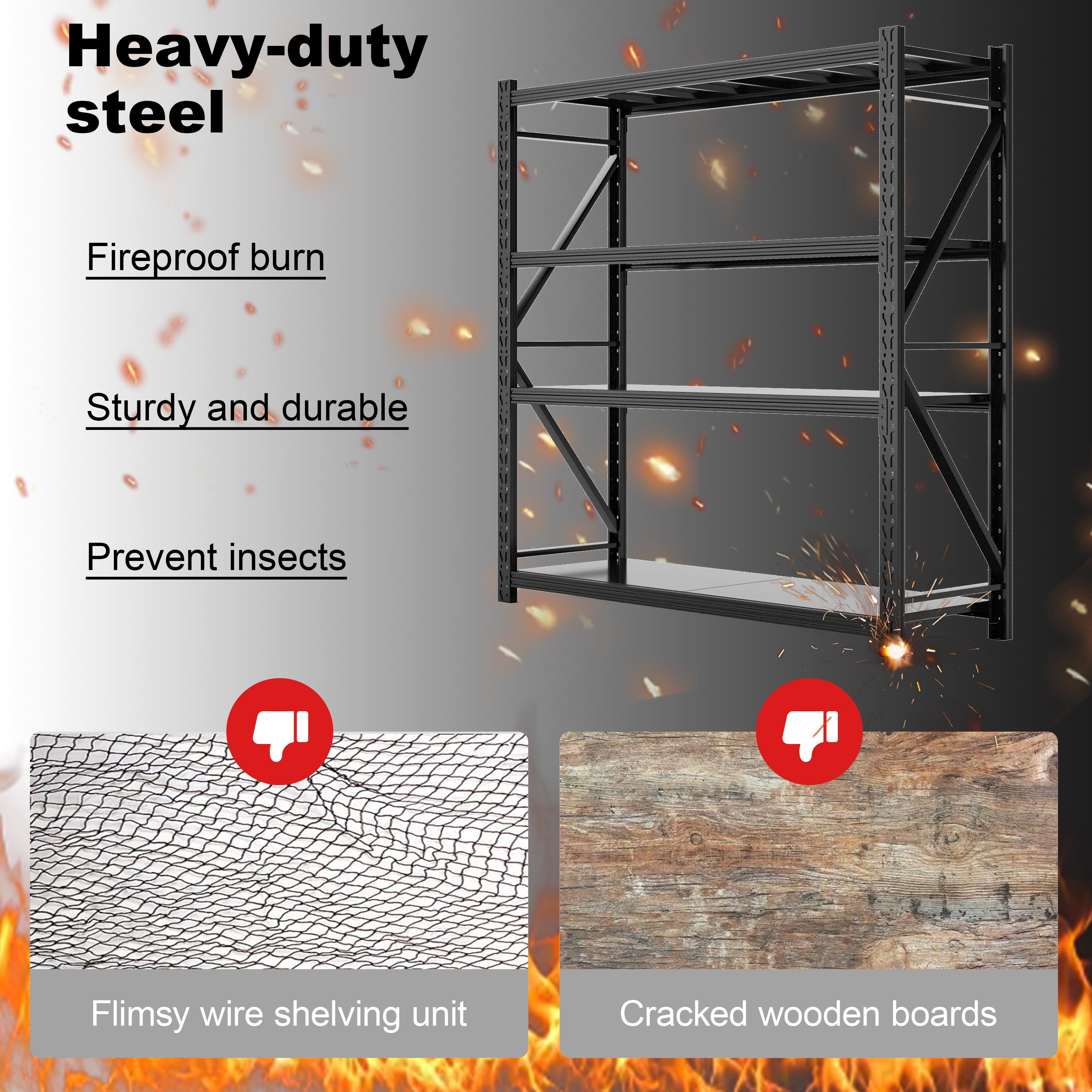 Heavy Duty Garage Shelving Unit, 4-Tier Steel Adjustable Metal Storage Rack