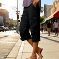 thumbnail image 2 of Women's Elastic Over Knee 3/4 Cropped Shorts Cotton Casual Summer with Pockets, 2 of 5